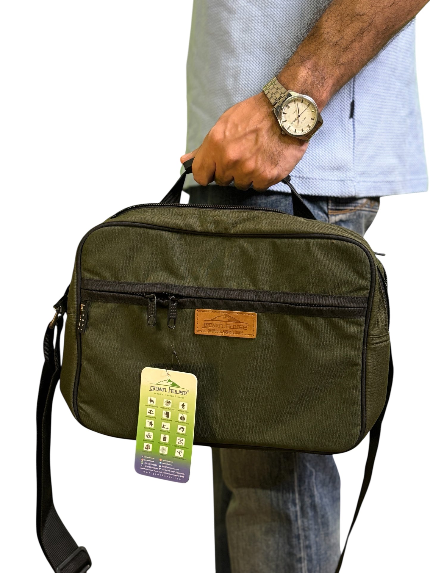 Classic Rectangular Cordura Handbag – Green